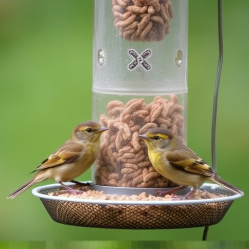 Mesh feeder with wrens and mealworms