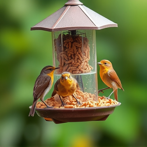 Mesh feeder with wrens and mealworms