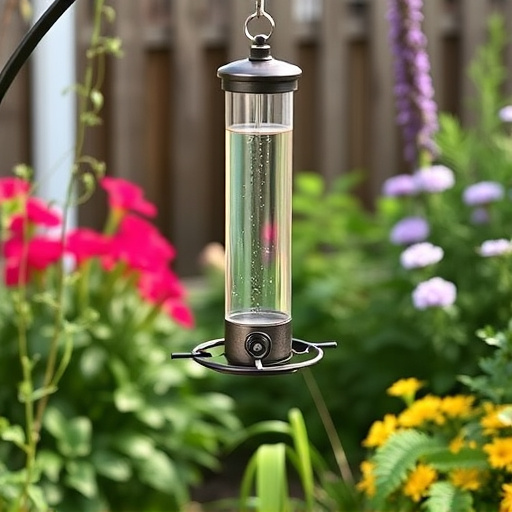 Mess-free tube feeder in garden setting