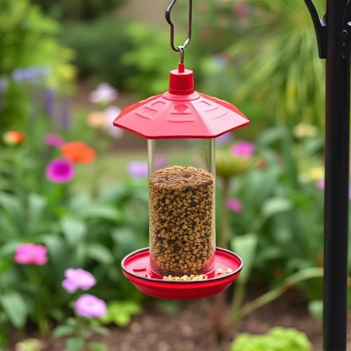 Mess-free tube feeder in garden setting