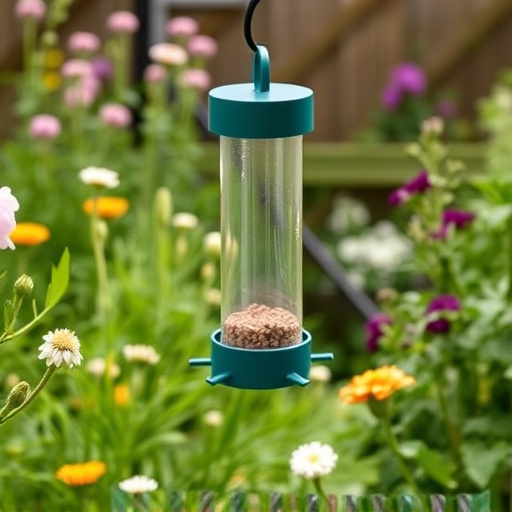 Mess-free tube feeder in garden setting