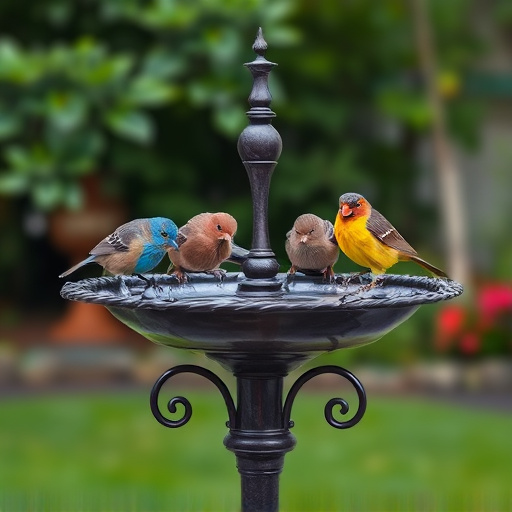 Metal bird bath with multiple birds