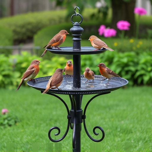 Metal bird bath with multiple birds
