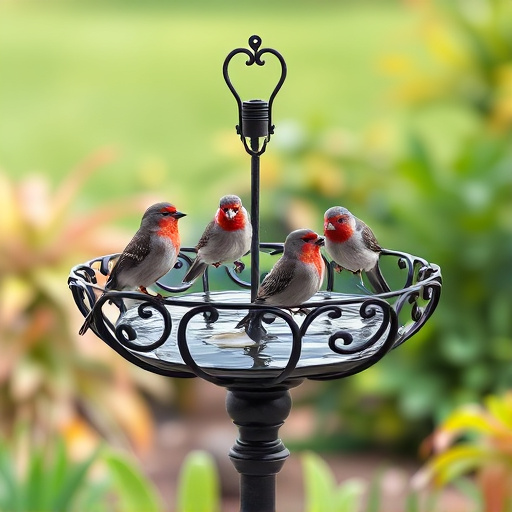 Metal bird bath with multiple birds
