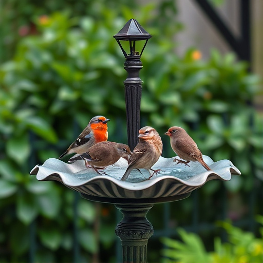 Metal bird bath with multiple birds