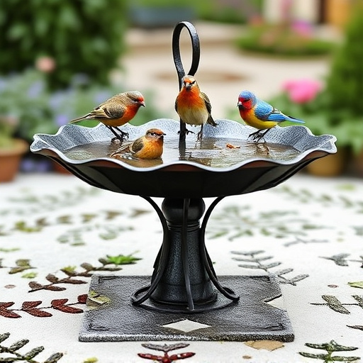 Metal bird bath with multiple birds