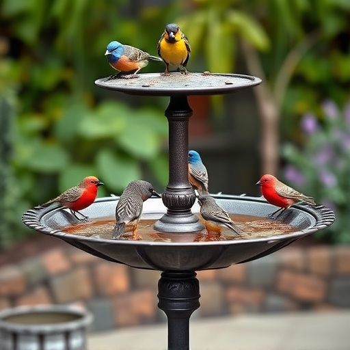 Metal bird bath with multiple birds