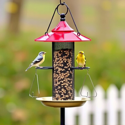 Metal bird feeder pole with hanging trays