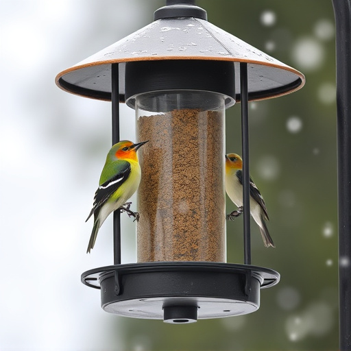 Metal bird feeder resisting harsh weather