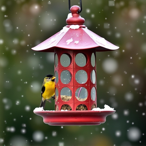 Metal bird feeder resisting harsh weather