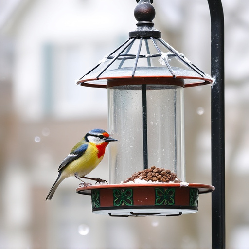 Metal bird feeder resisting harsh weather