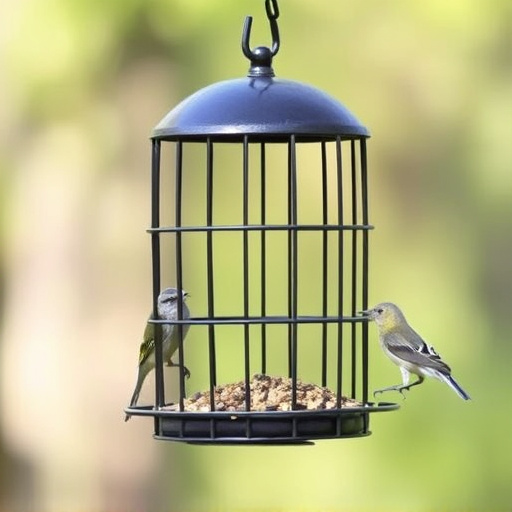 Metal cage bird feeder with seed