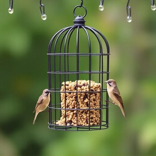 Metal cage bird feeder with seed