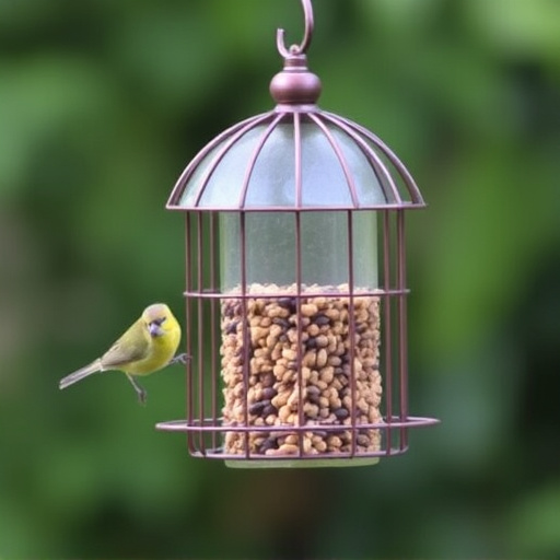 Metal cage bird feeder with seed