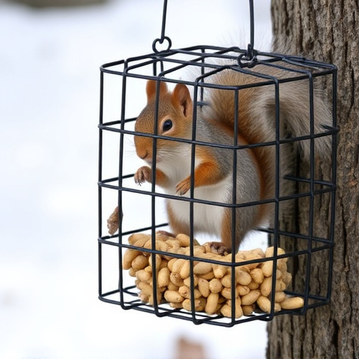 Metal cage preventing squirrels eating seeds