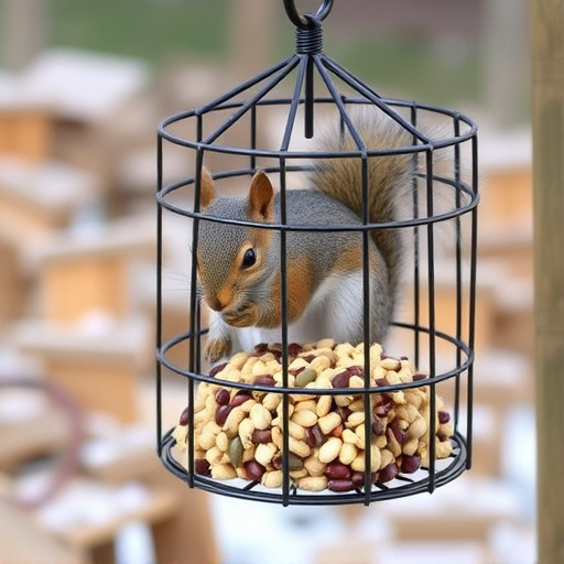 Metal cage preventing squirrels eating seeds