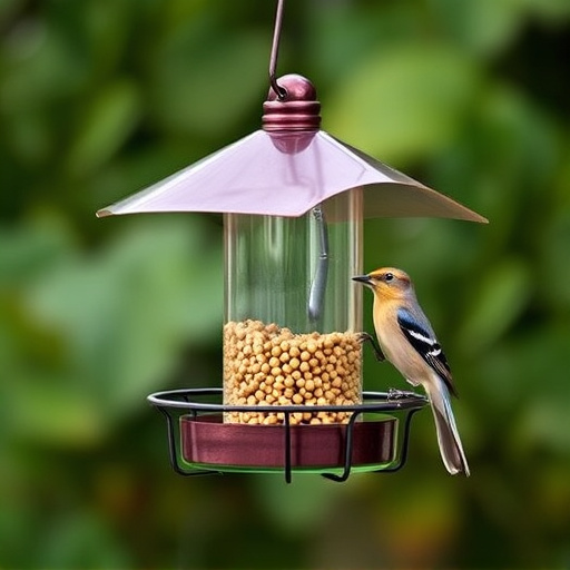 Metal squirrel-proof bird feeder hanging outdoors