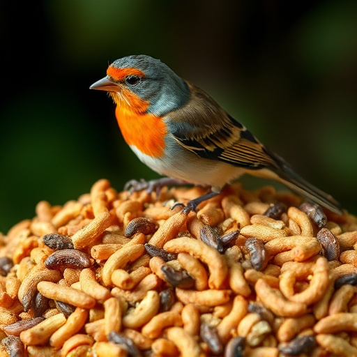 Mixed bird feed with added mealworms