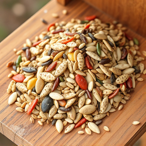 Mixed seed blend on wooden bird table