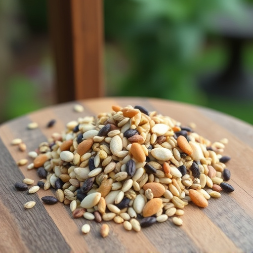 Mixed seed blend on wooden bird table