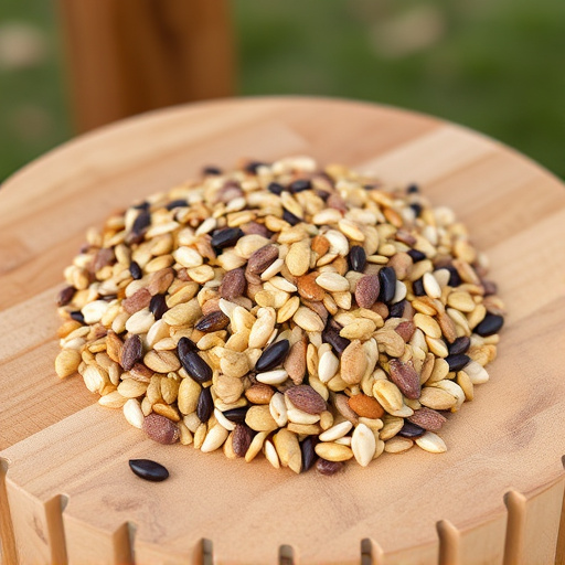 Mixed seed blend on wooden bird table