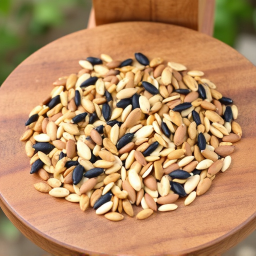 Mixed seed blend on wooden bird table