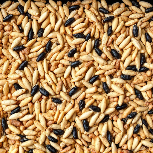 Mixed seed scattered on feeding tray