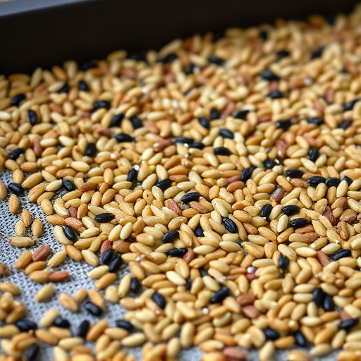 Mixed seed scattered on feeding tray