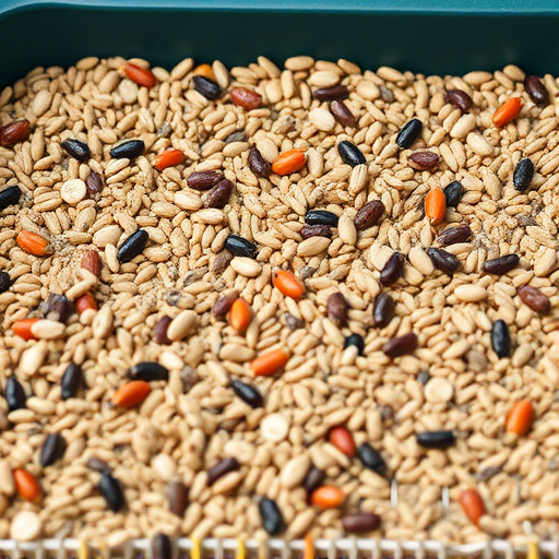 Mixed seed scattered on feeding tray