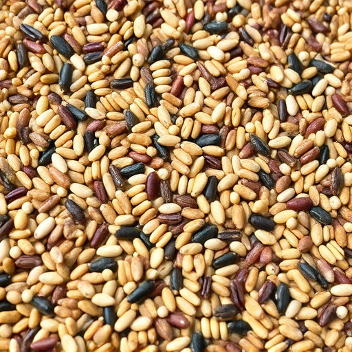 Mixed seed scattered on feeding tray