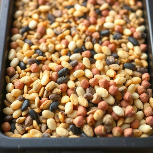 Mixed seeds and suet pellets in tray