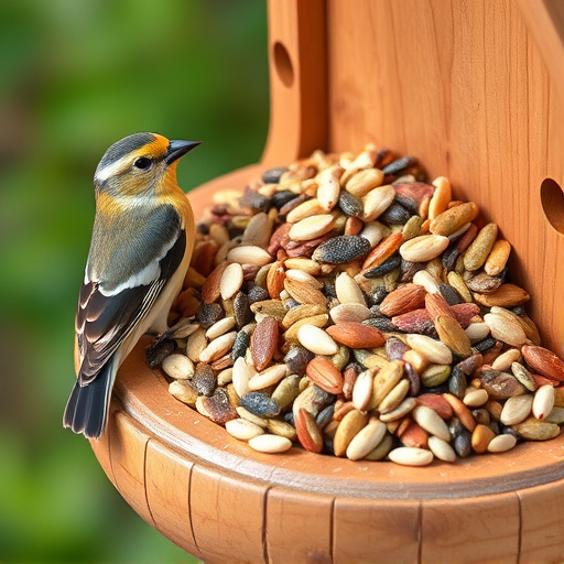 Mixed seeds on a wooden bird table