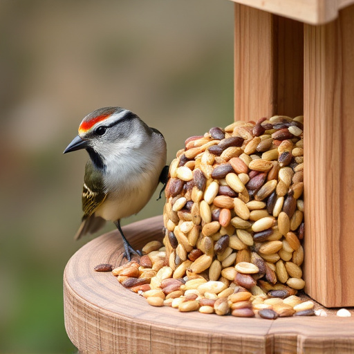 Mixed seeds on a wooden bird table