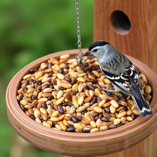 Mixed seeds on a wooden bird table