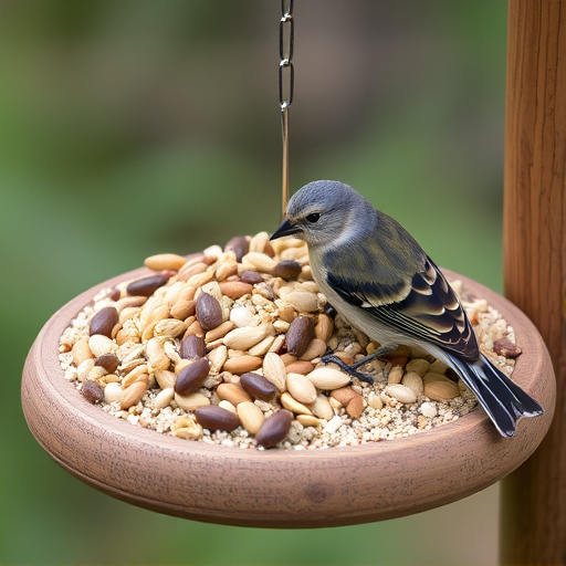Mixed seeds on a wooden bird table