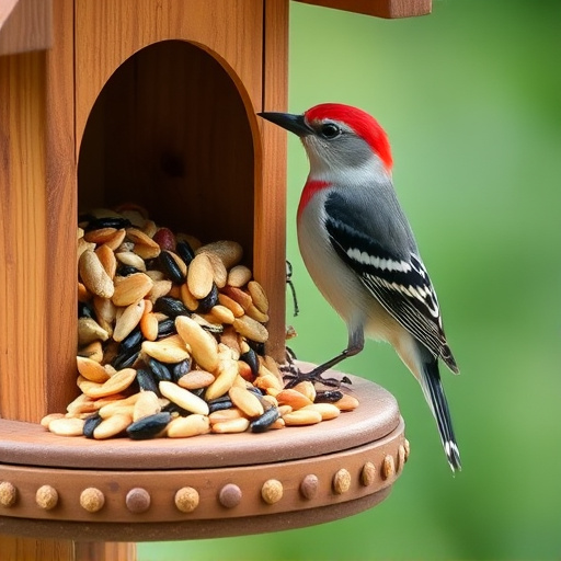 Mixed seeds on a wooden bird table