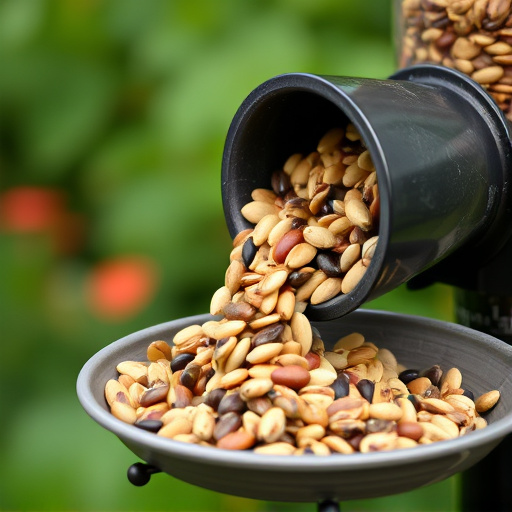 Mixed seeds spilled on garden feeder