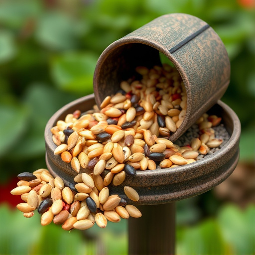 Mixed seeds spilled on garden feeder
