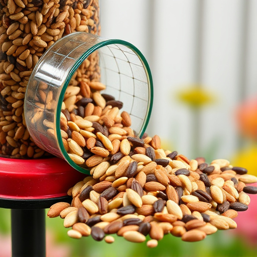 Mixed seeds spilled on garden feeder