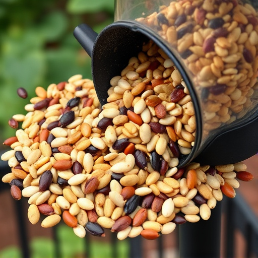 Mixed seeds spilled on garden feeder