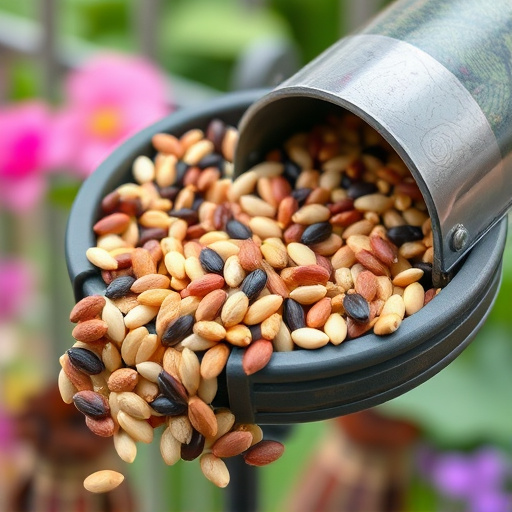 Mixed seeds spilled on garden feeder