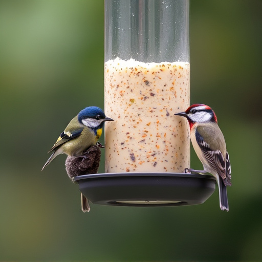 Mixed tits feeding on hanging suet feeder