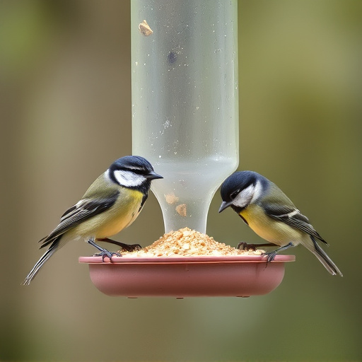 Mixed tits feeding on hanging suet feeder