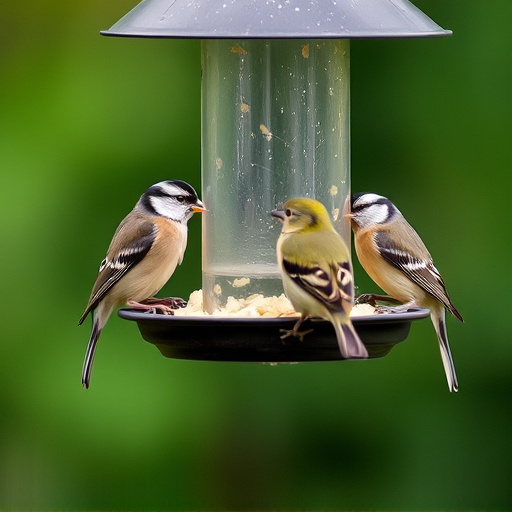 Mixed tits feeding on hanging suet feeder