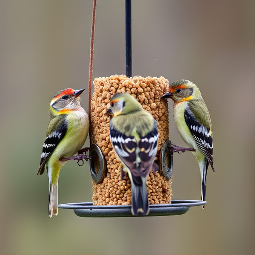 Multiple birds perched on suet feeder
