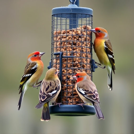 Multiple birds perched on suet feeder
