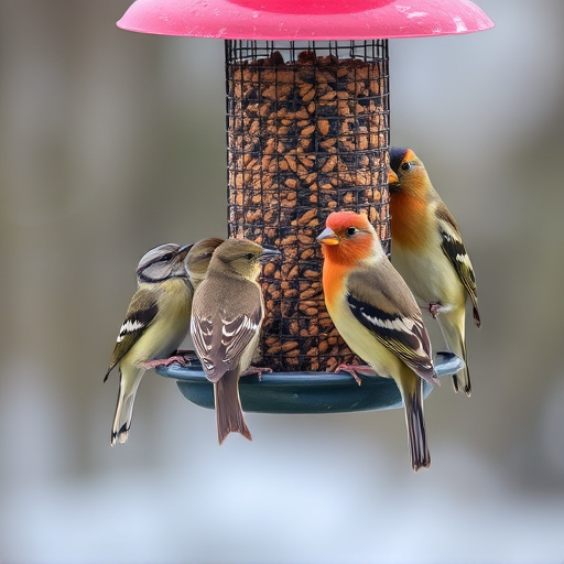 Multiple birds perched on suet feeder