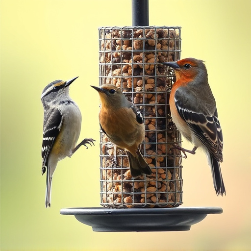 Multiple birds perched on suet feeder