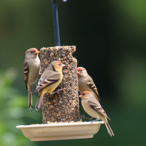 Multiple birds perched on suet feeder