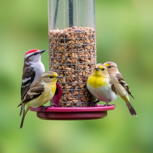 Multiple birds perched on suet feeder